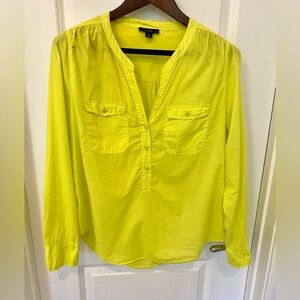 J Crew Fluorescent Yellow Light Cotton Pullover Blouse with Buttons Size M
